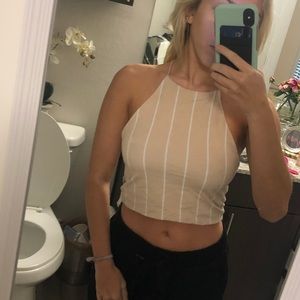 Tan and white striped crop top
